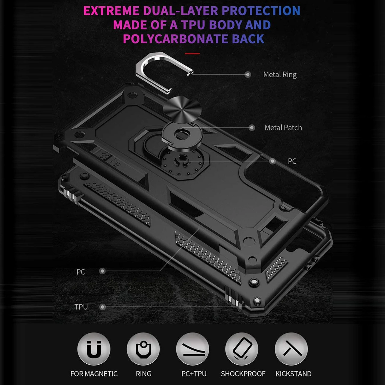 Black 360 Rotating Shock Proof Metal Ring Stand Case For Galaxy S21 5 Black 360 Rotating Shock Proof Metal Ring Stand Case For Galaxy S21 - Image 5