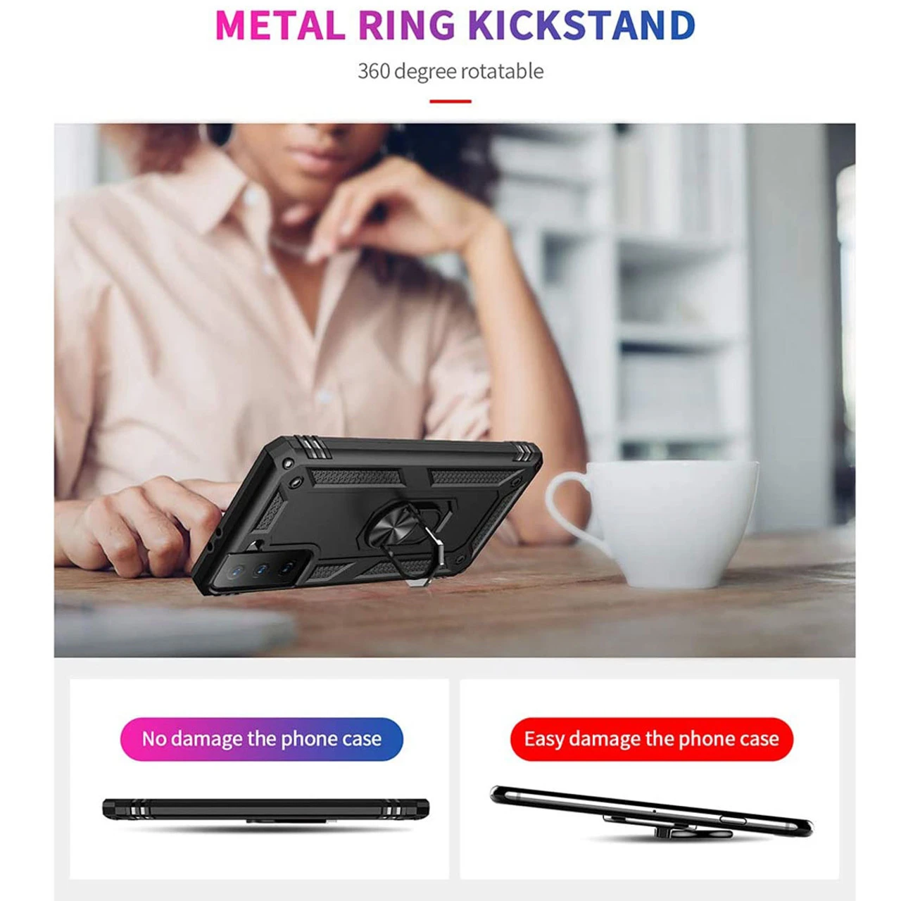 Black 360 Rotating Shock Proof Metal Ring Stand Case For Galaxy S21 6 Black 360 Rotating Shock Proof Metal Ring Stand Case For Galaxy S21 - Image 6