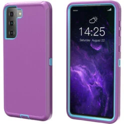 Purple Rugged Shock / Drop Protection Defender Case For Galaxy S21