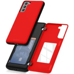 Red Goospery Magnetic Door 2 Card Shock Proof Case For Galaxy S21 + Plus