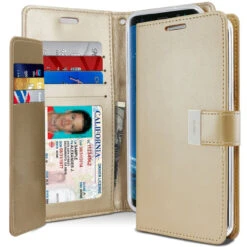 Shiny Gold Genuine Mercury Rich Diary Wallet Case For Galaxy S21