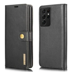 Black DG.Ming 2 In 1 Leather Wallet Removable Magnetic Case For Galaxy S21 Ultra