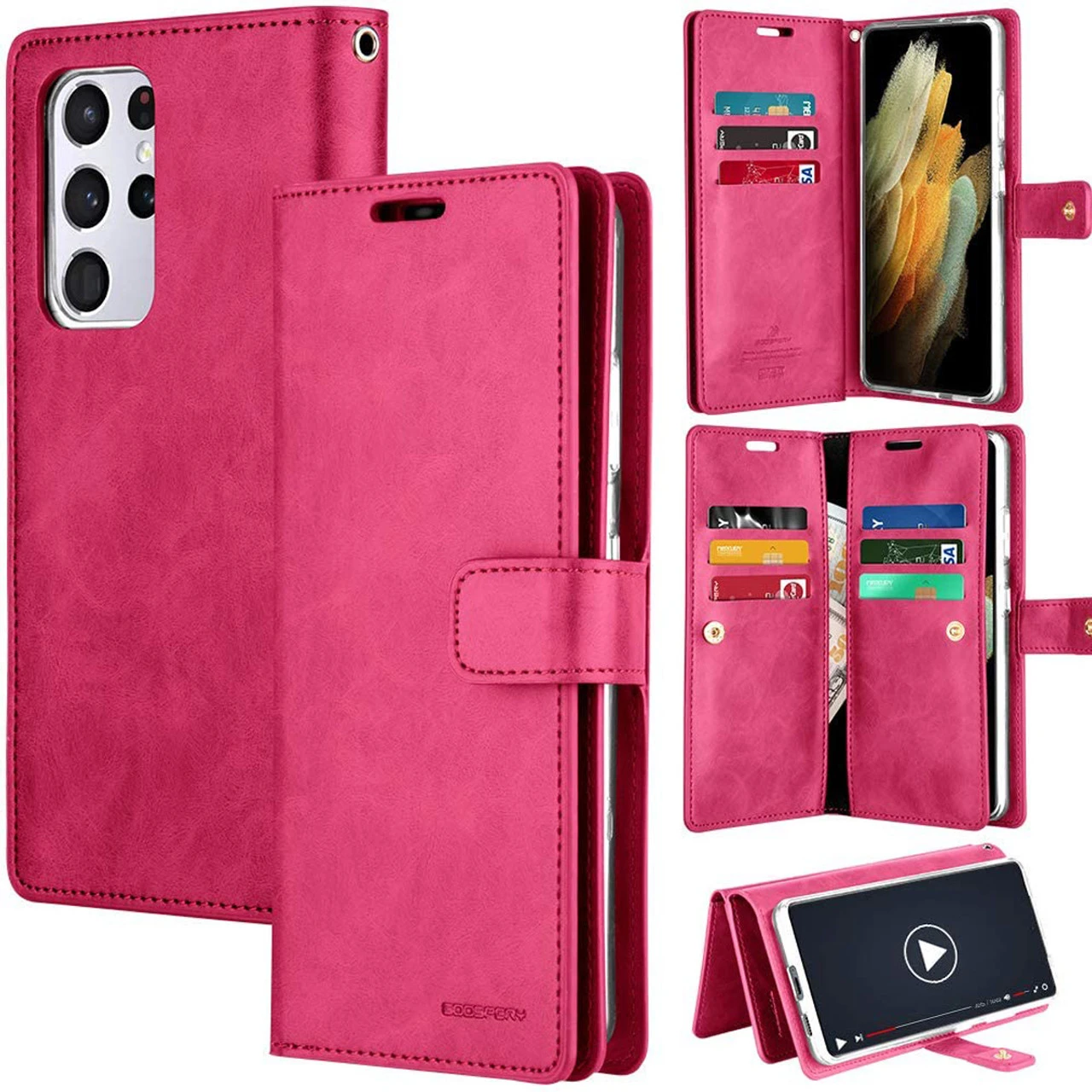 Hot Pink Galaxy S21 Ultra Mercury Mansoor 9 Card Slots Wallet Case 1 Hot Pink Galaxy S21 Ultra Mercury Mansoor 9 Card Slots Wallet Case