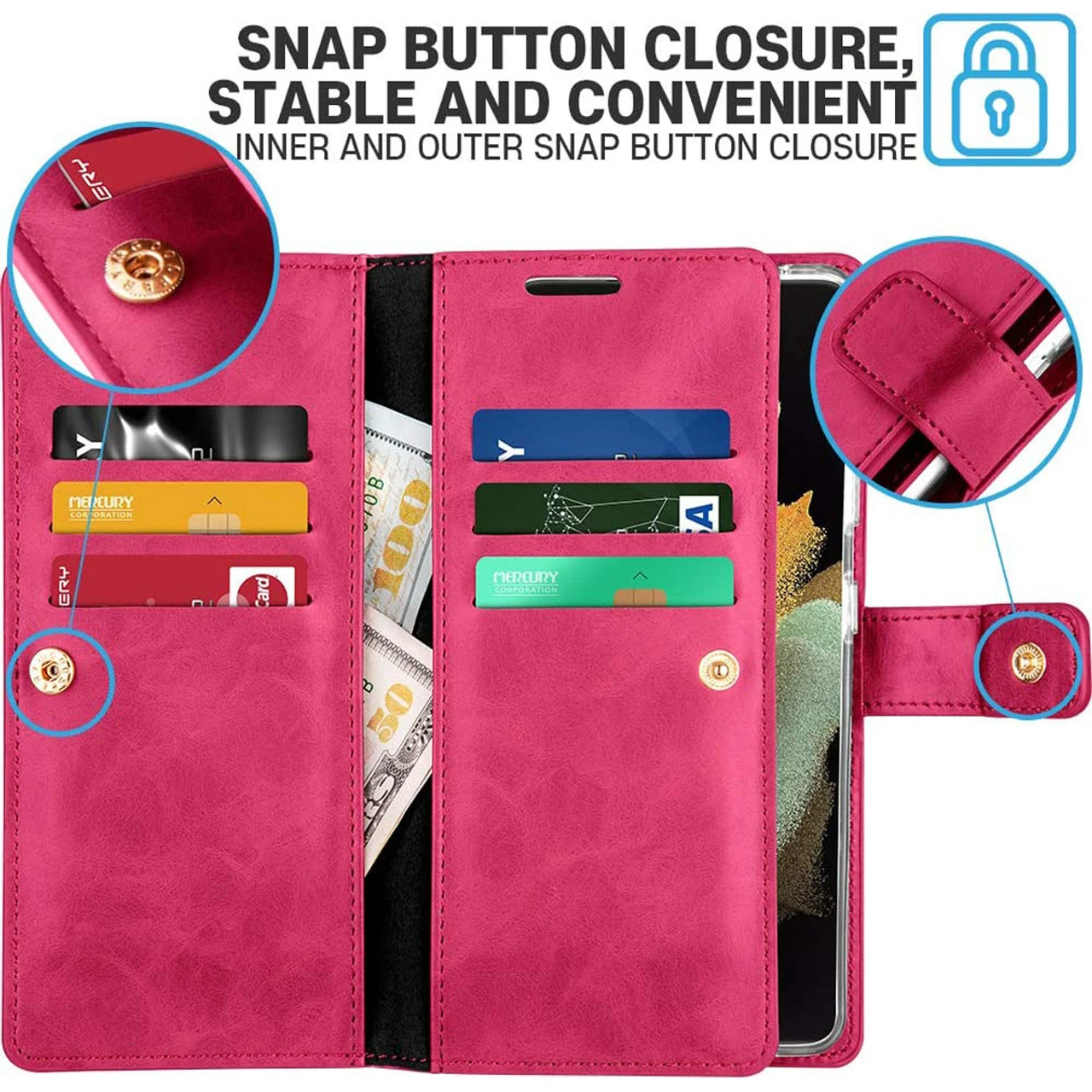 Hot Pink Galaxy S21 Ultra Mercury Mansoor 9 Card Slots Wallet Case 3 Hot Pink Galaxy S21 Ultra Mercury Mansoor 9 Card Slots Wallet Case - Image 3