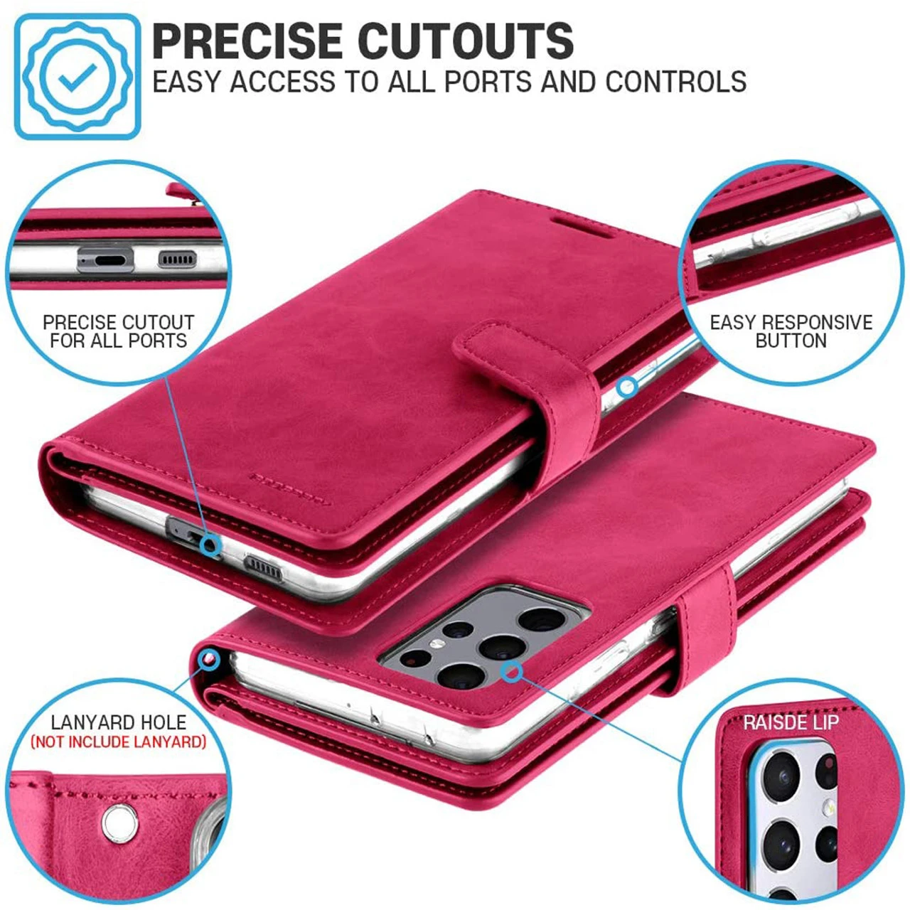 Hot Pink Galaxy S21 Ultra Mercury Mansoor 9 Card Slots Wallet Case 2 Hot Pink Galaxy S21 Ultra Mercury Mansoor 9 Card Slots Wallet Case - Image 2