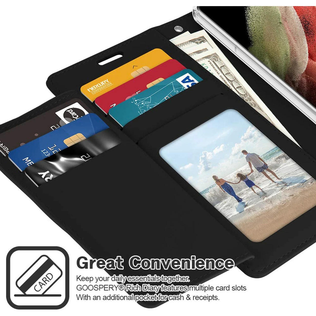 Black Genuine Mercury Rich Diary Wallet Case For Galaxy S21 Ultra 6 Black Genuine Mercury Rich Diary Wallet Case For Galaxy S21 Ultra - Image 6