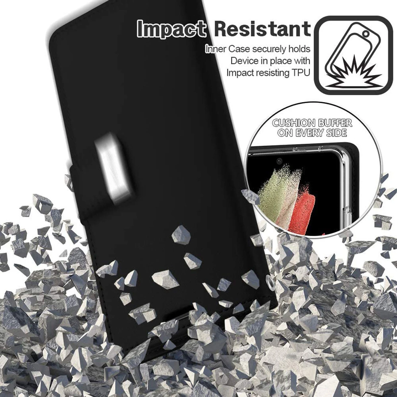 Black Genuine Mercury Rich Diary Wallet Case For Galaxy S21 Ultra 4 Black Genuine Mercury Rich Diary Wallet Case For Galaxy S21 Ultra - Image 4