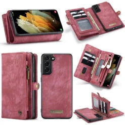 Red Galaxy S21+ Multi-Functional 2 In 1 Zipper Purse Wallet Case -Cheap NewCase Store galaxy s21 caseme multifunctional wallet red 6 31815.1649402133