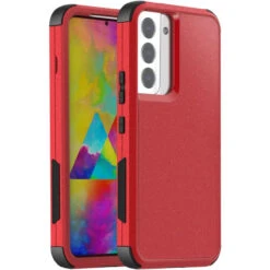 Red Rugged Shock / Drop Protection Defender Case For Galaxy S22