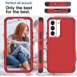 Red Rugged Shock / Drop Protection Defender Case For Galaxy S22 -Cheap NewCase Store galaxy s22 military grade defender case red 3 16329.1673915670