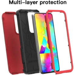 Red Rugged Shock / Drop Protection Defender Case For Galaxy S22 -Cheap NewCase Store galaxy s22 military grade defender case red 7 09545.1673915670