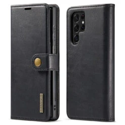 Black Galaxy S22 Ultra DG.Ming 2 In 1 Leather Wallet Removable Magnetic Case