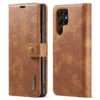 Brown DG.Ming Luxury Leather Wallet With Magnetic Case Cover For Galaxy S22 Ultra