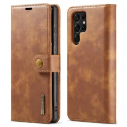 Brown DG.Ming Luxury Leather Wallet With Magnetic Case Cover For Galaxy S22 Ultra