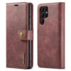 Red DG.Ming Luxury Leather Wallet With Magnetic Case Cover For Galaxy S22 Ultra