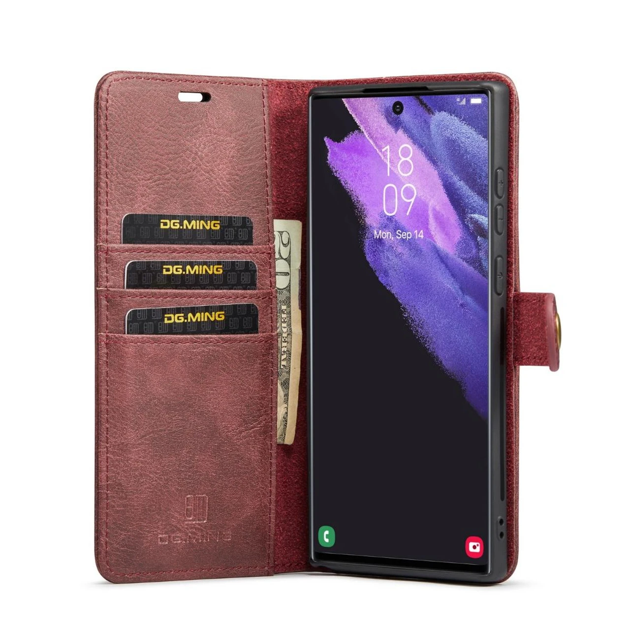 Red DG.Ming Luxury Leather Wallet With Magnetic Case Cover For Galaxy S22 Ultra 4 Red DG.Ming Luxury Leather Wallet With Magnetic Case Cover For Galaxy S22 Ultra - Image 4