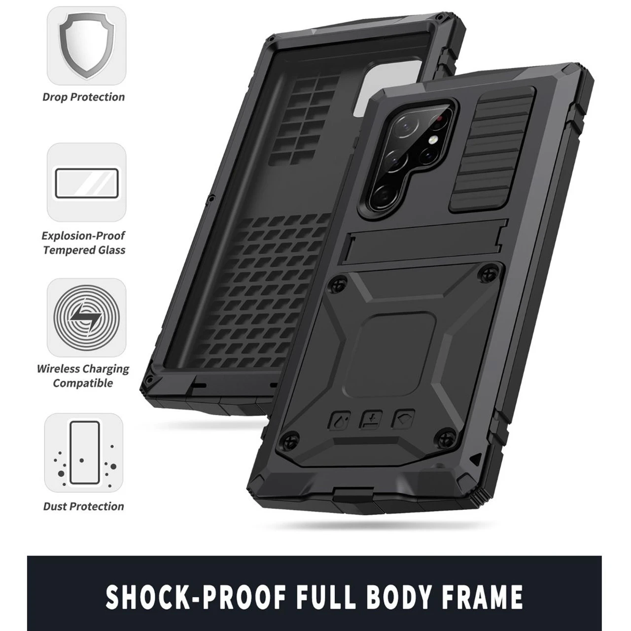 Black Extreme Metal Water Resistant Heavy Duty Case For Galaxy S22 Ultra 2 Black Extreme Metal Water Resistant Heavy Duty Case For Galaxy S22 Ultra - Image 2