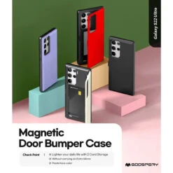 Lilac Galaxy S22 Ultra Goospery Slim Magnetic Door Credit Card Case -Cheap NewCase Store galaxy s22 ultra goospery magnetic door case lilac 7 27476.1652821118