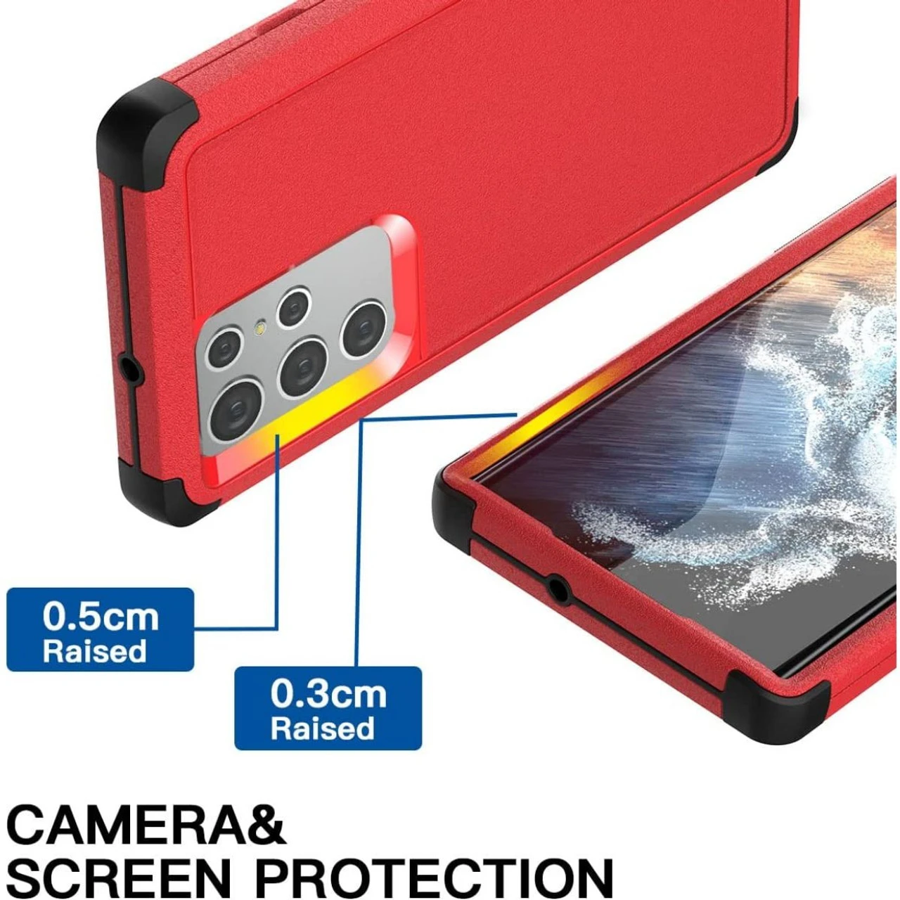 Red Galaxy S22 Ultra Tough Military Grade Drop Proof Defender Case 5 Red Galaxy S22 Ultra Tough Military Grade Drop Proof Defender Case - Image 5