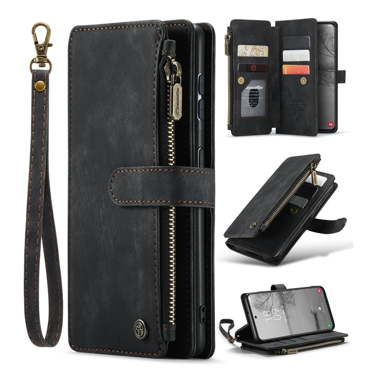 Black CaseMe C30 Wallet Case With Zipper Folio & Wrist Strap For Galaxy S23 8 Black CaseMe C30 Wallet Case With Zipper Folio & Wrist Strap For Galaxy S23 - Image 8