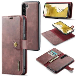 Red Galaxy S23 DG.Ming 2 In 1 Leather Wallet Removable Magnetic Case