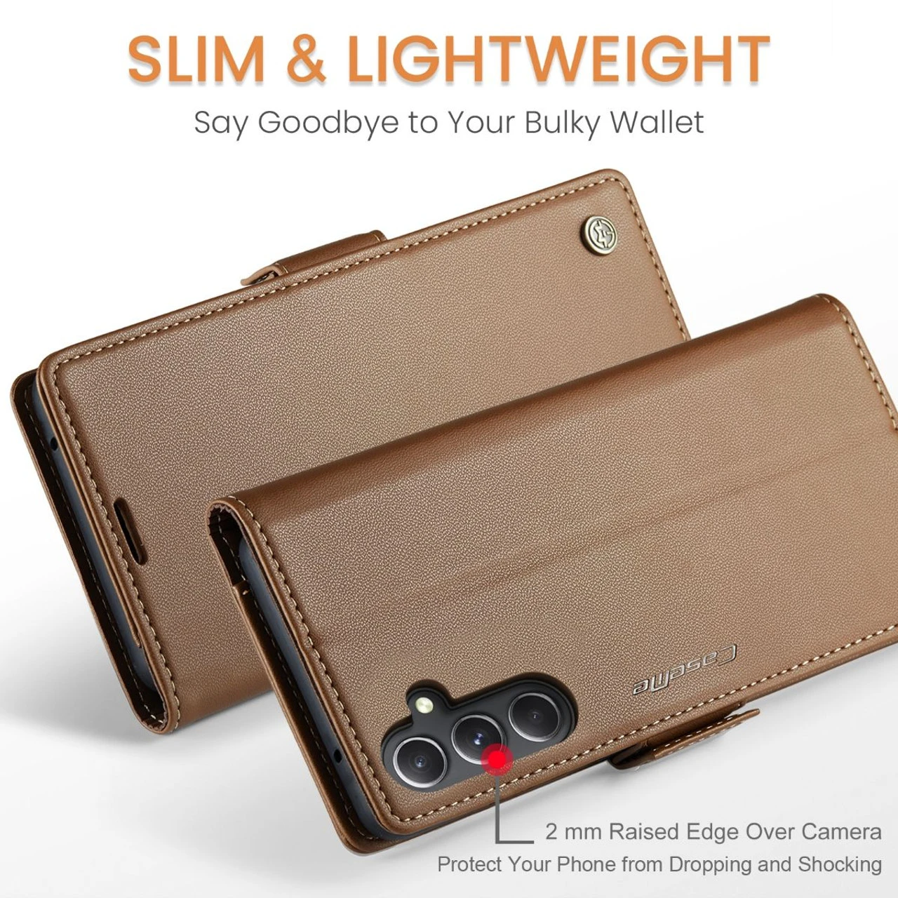 Brown CaseMe Slim Luxury 3 Card Slot Wallet Case For Galaxy S23 FE 3 Brown CaseMe Slim Luxury 3 Card Slot Wallet Case For Galaxy S23 FE - Image 3