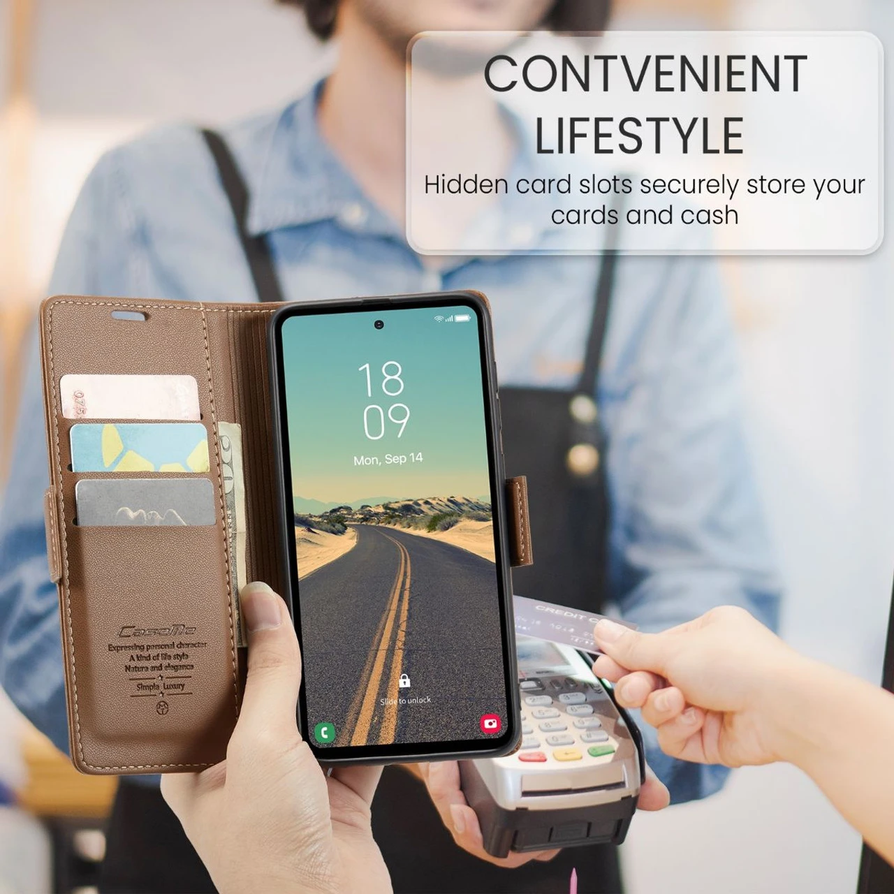 Brown CaseMe Slim Luxury 3 Card Slot Wallet Case For Galaxy S23 FE 5 Brown CaseMe Slim Luxury 3 Card Slot Wallet Case For Galaxy S23 FE - Image 5