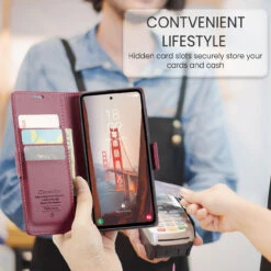 Wine Galaxy S23 FE CaseMe RFID Blocking Wallet Flip Folio Case -Cheap NewCase Store galaxy s23 fe caseme 023 wallet case wine red 5 97332.1699320031