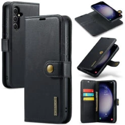 Black Galaxy S23 FE DG.Ming 2 In 1 Leather Wallet Removable Magnetic Case