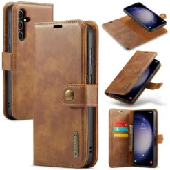 Brown DG.Ming 2 In 1 Leather Wallet Removable Magnetic Case For Galaxy S23 FE