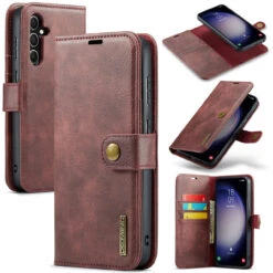 Red DG.Ming Luxury Leather Wallet With Magnetic Case Cover For Galaxy S23 FE