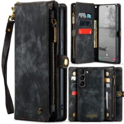 Black Galaxy S23+ Plus Multi-Functional Wallet Detachable Magnetic Case