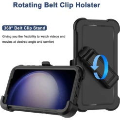 Black Galaxy S23+ Plus Tradies Heavy Duty Military Defender Case -Cheap NewCase Store galaxy s23 plus military grade defender holster case black 3 31288.1684989017