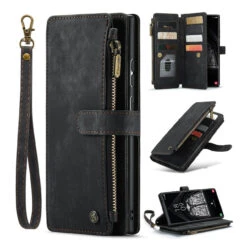 Black CaseMe C30 Wallet Case With Zipper Folio & Wrist Strap For Galaxy S23 Ultra