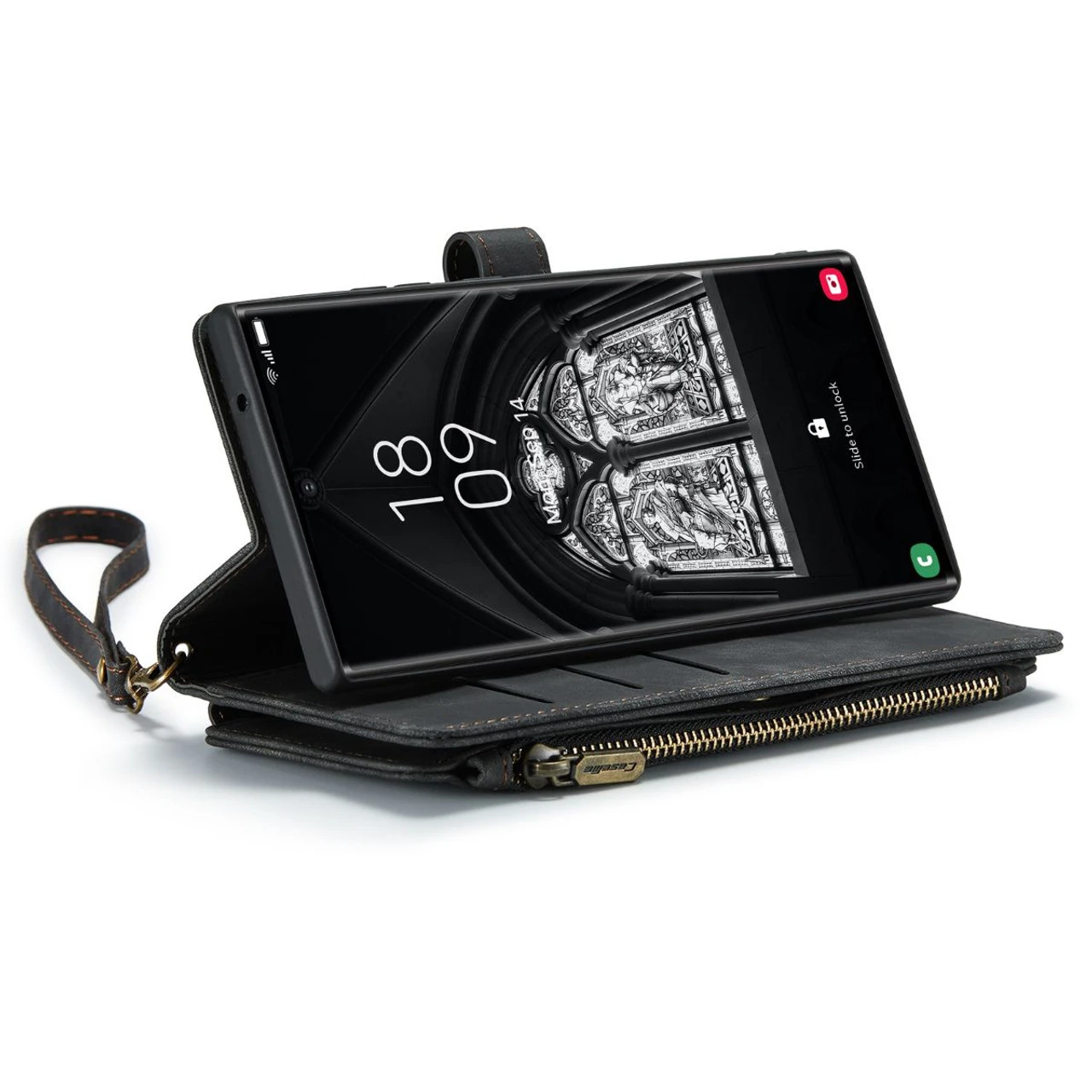 Black CaseMe C30 Wallet Case With Zipper Folio & Wrist Strap For Galaxy S23 Ultra 3 Black CaseMe C30 Wallet Case With Zipper Folio & Wrist Strap For Galaxy S23 Ultra - Image 3