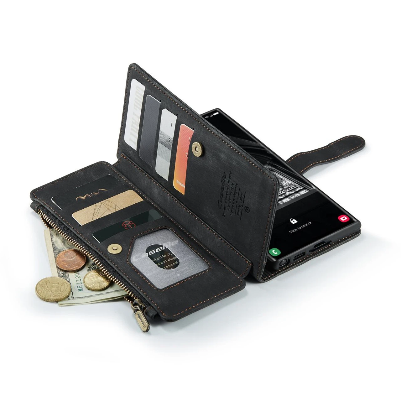 Black CaseMe C30 Wallet Case With Zipper Folio & Wrist Strap For Galaxy S23 Ultra 6 Black CaseMe C30 Wallet Case With Zipper Folio & Wrist Strap For Galaxy S23 Ultra - Image 6