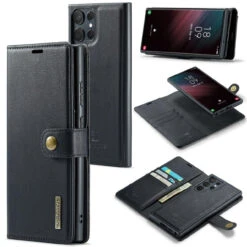 Black DG.Ming Wallet Removable Magnetic Case With Card Slots For Galaxy S23 Ultra