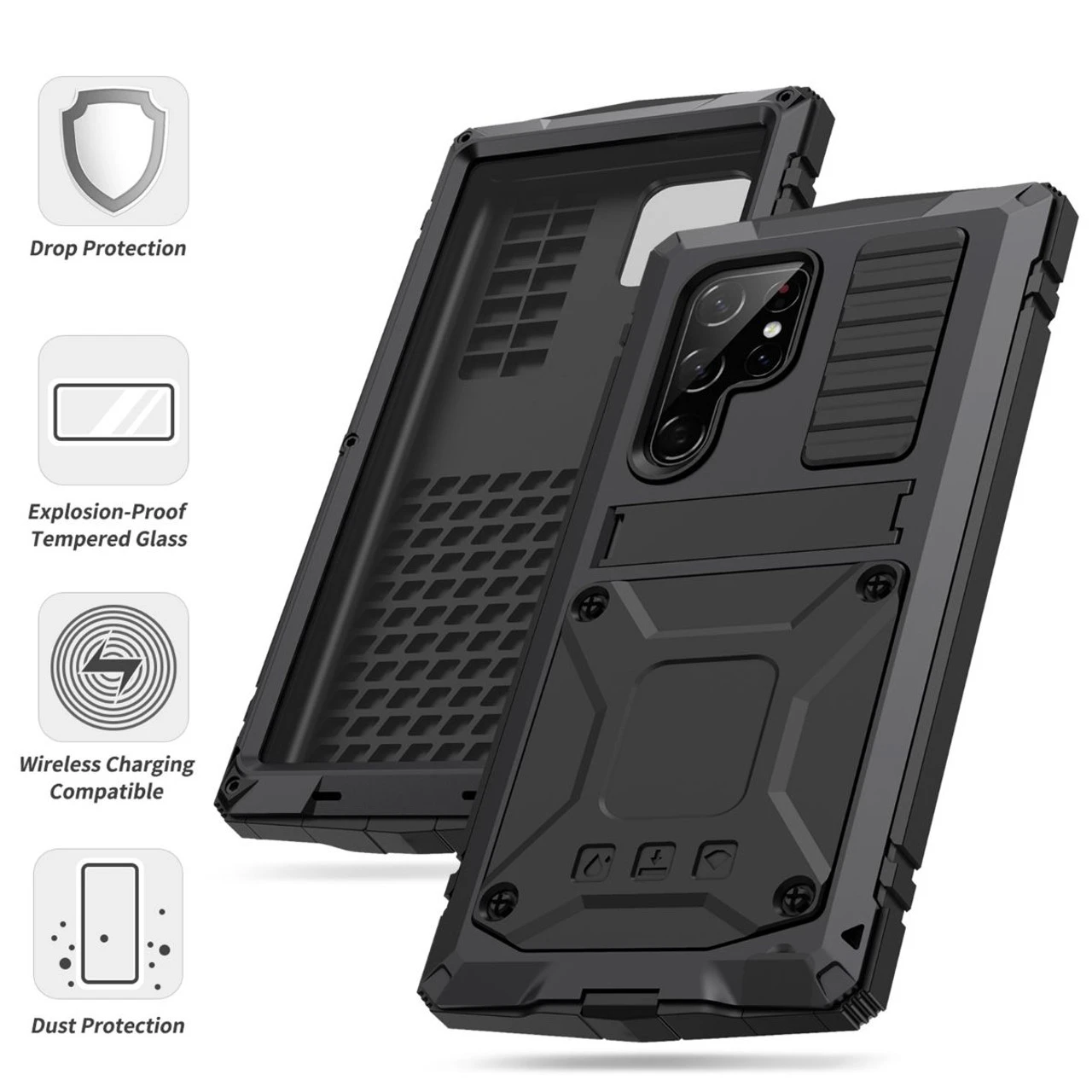 Black Full Body Metal Case Built-In Screen Protector For Galaxy S23 Ultra 5 Black Full Body Metal Case Built-In Screen Protector For Galaxy S23 Ultra - Image 5