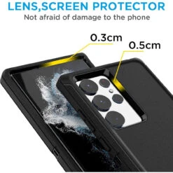 Black Rugged Full Body Heavy Duty Shock Proof Case For Galaxy S23 Ultra -Cheap NewCase Store galaxy s23 ultra military grade defender case black 3 66074.1681277788