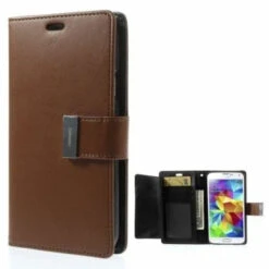 Brown Genuine Mercury Rich Diary Business Wallet Case For Galaxy S5