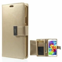 Gold Genuine Mercury Rich Diary Stylish Wallet Case For Galaxy S5