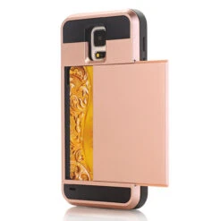 Rose Gold Slide Armor Case With Card Slot Holder For Samsung Galaxy S5