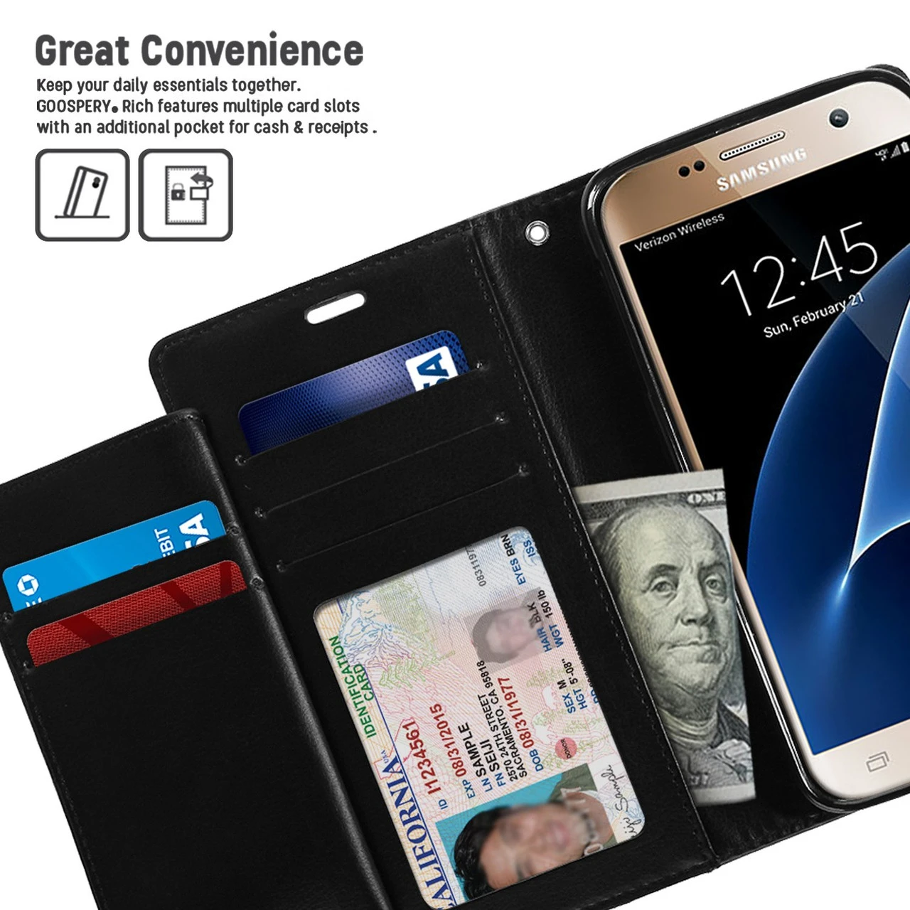 Black Genuine Mercury Rich Diary Quality Wallet Case For Galaxy S6 5 Black Genuine Mercury Rich Diary Quality Wallet Case For Galaxy S6 - Image 5