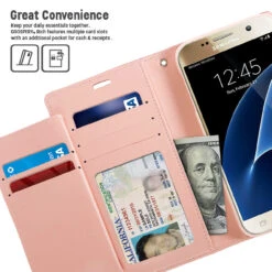 Rose Gold Genuine Mercury Rich Diary Stylish Wallet Case For Galaxy S6 -Cheap NewCase Store galaxy s6 rich diary rosegold 4 86577.1612124901