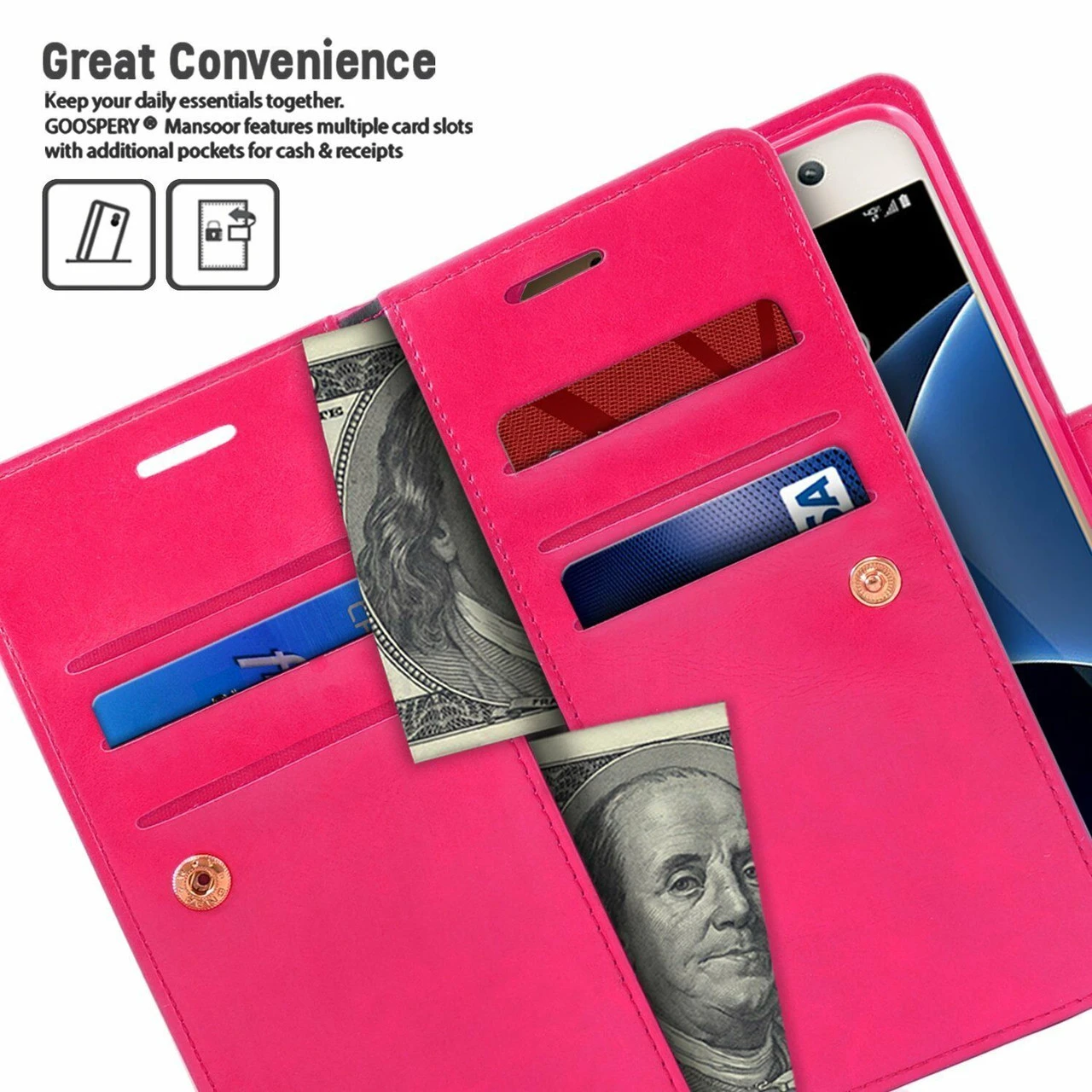 Hot Pink Mercury Mansoor 9 Card Slot Wallet Case For Galaxy S7 6 Hot Pink Mercury Mansoor 9 Card Slot Wallet Case For Galaxy S7 - Image 6