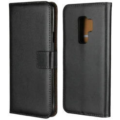 Black Genuine Leather Business Wallet Case For Samsung Galaxy S9 Plus