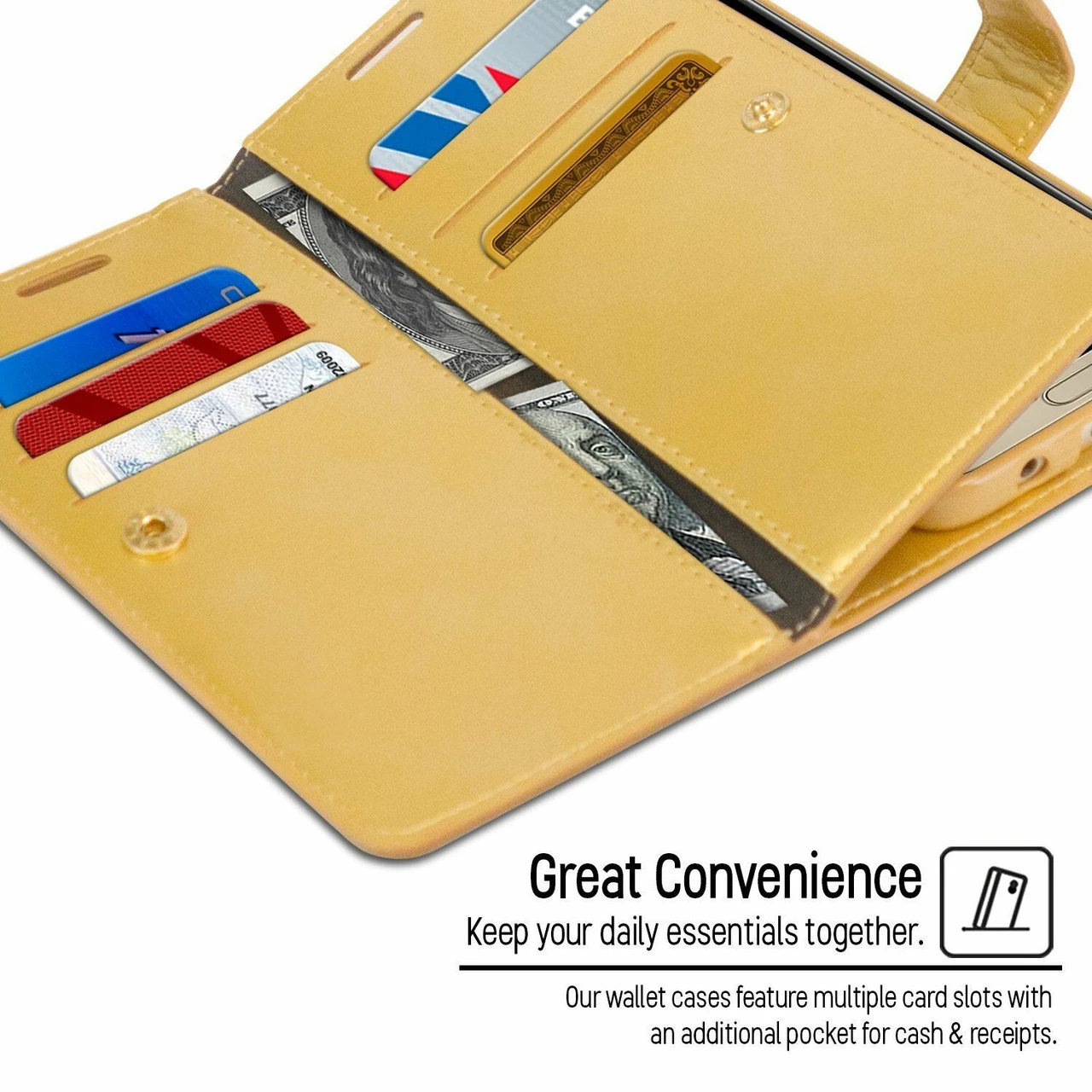 Gold Genuine Mercury Mansoor Diary Wallet Flip Case For Galaxy S8 3 Gold Genuine Mercury Mansoor Diary Wallet Flip Case For Galaxy S8 - Image 3