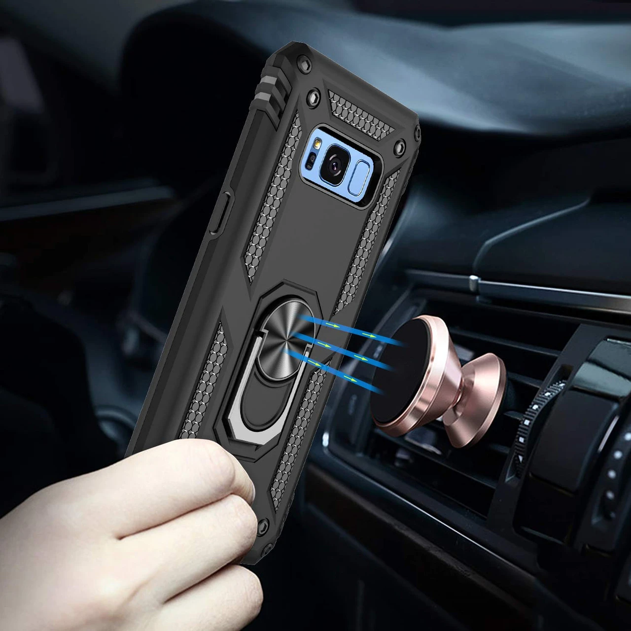 Black Galaxy S8 Plus Slim 360 Degree Ring Stand Metal Circle Case 3 Black Galaxy S8 Plus Slim 360 Degree Ring Stand Metal Circle Case - Image 3