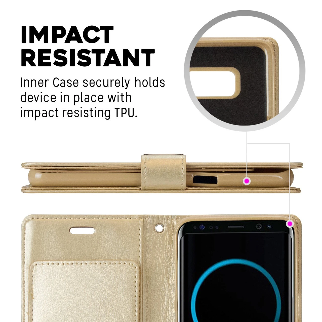 Gold Genuine Mercury Rich Diary Quality Wallet Case For Galaxy S8 Plus 2 Gold Genuine Mercury Rich Diary Quality Wallet Case For Galaxy S8 Plus - Image 2