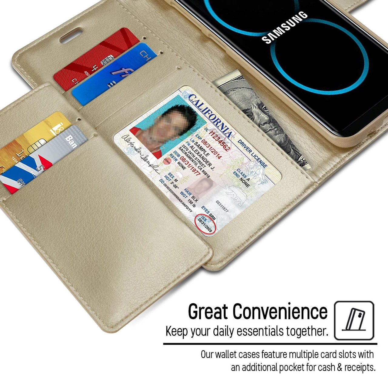 Gold Genuine Mercury Rich Diary Quality Wallet Case For Galaxy S8 Plus 4 Gold Genuine Mercury Rich Diary Quality Wallet Case For Galaxy S8 Plus - Image 4